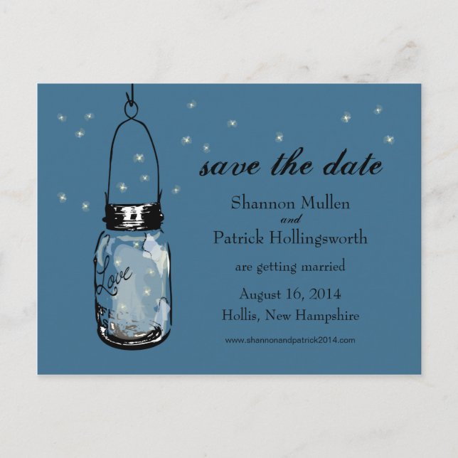 Mason Jar and Fireflies Wedding Invitations (Front)