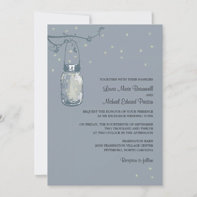 Mason Jar and Fireflies Wedding Invitations (Front)