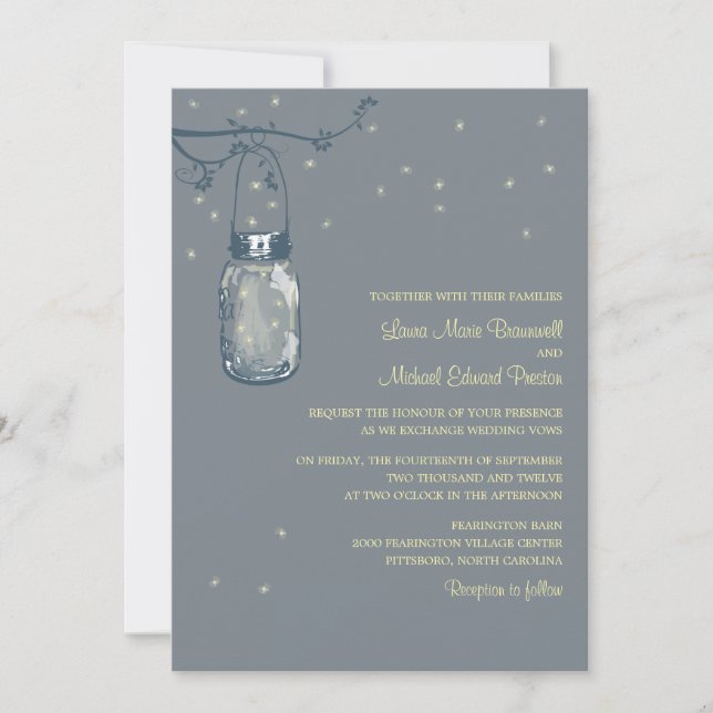 Mason Jar and Fireflies Wedding Invitations (Front)