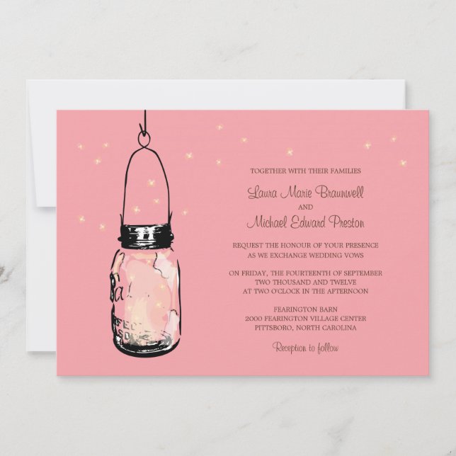 Mason Jar and Fireflies Wedding Invitations (Front)