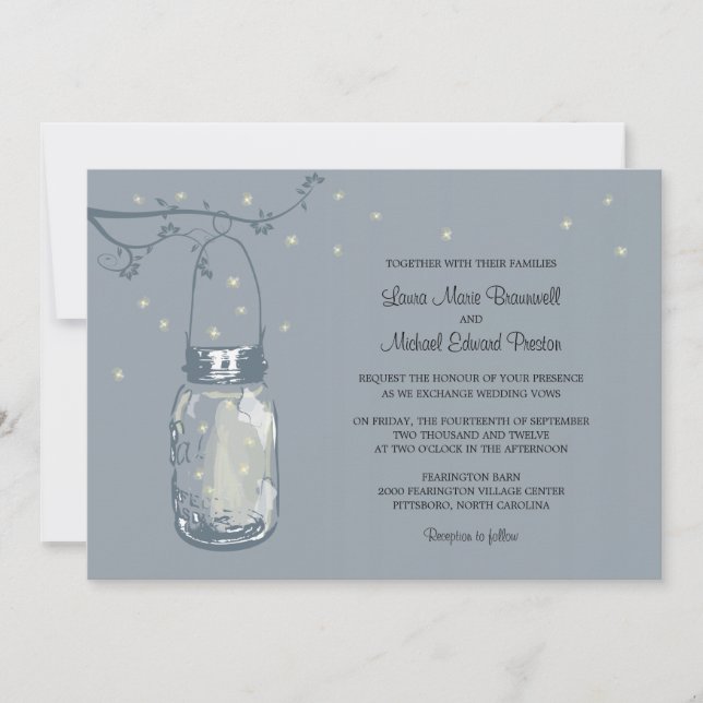 Mason Jar and Fireflies Wedding Invitations (Front)