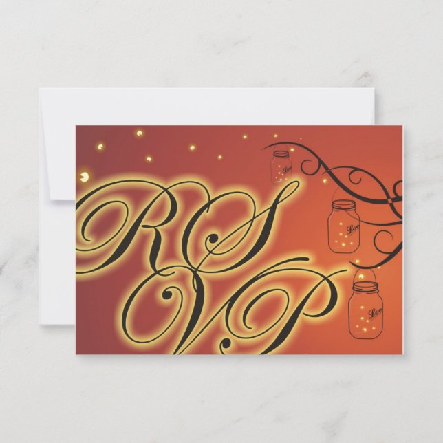 Mason Jar and Firefly Double Sided RSVP Orange Card (Front)