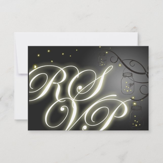 Mason Jar and Firefly RSVP - Black White (Front)