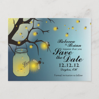 Mason Jar and Firefly Save The Date Postcard