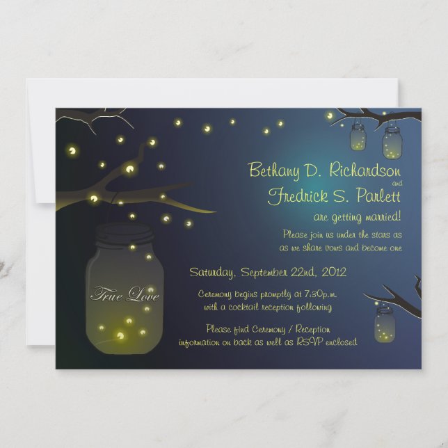 Mason Jar and Firefly Wedding Invitation 5"x7" (Front)