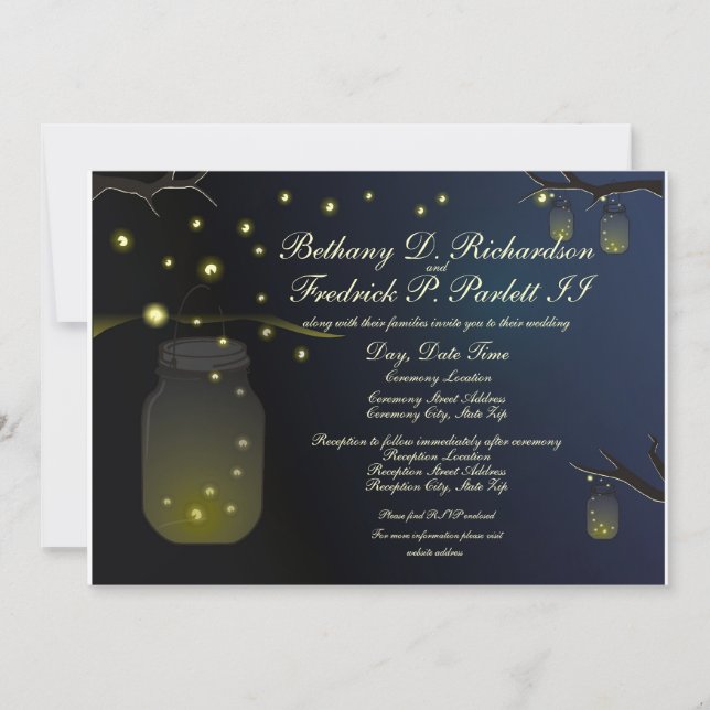 Mason Jar and Firefly Wedding Invitation & details (Front)