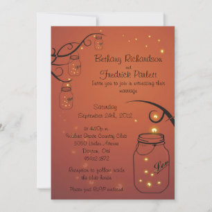 Mason Jar and Firefly Wedding Invitation Orange