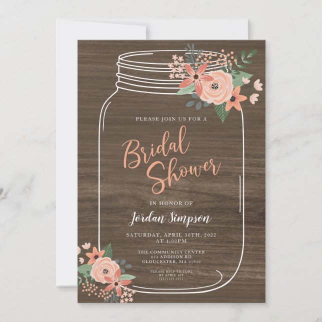 Mason Jar and Flowers Rustic Bridal Shower Invitation (Front)