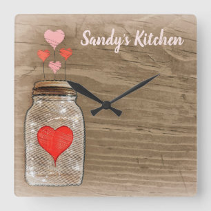 Mason Jar and Hearts Personalised Kitchen Clock