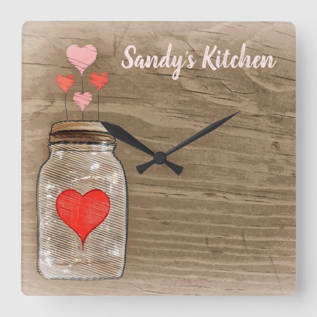 Mason Jar and Hearts Personalised Kitchen Clock (Front)