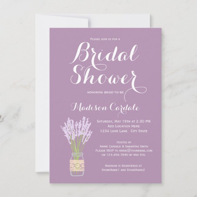 Mason Jar and Lavender Bridal Shower Invitations (Front)
