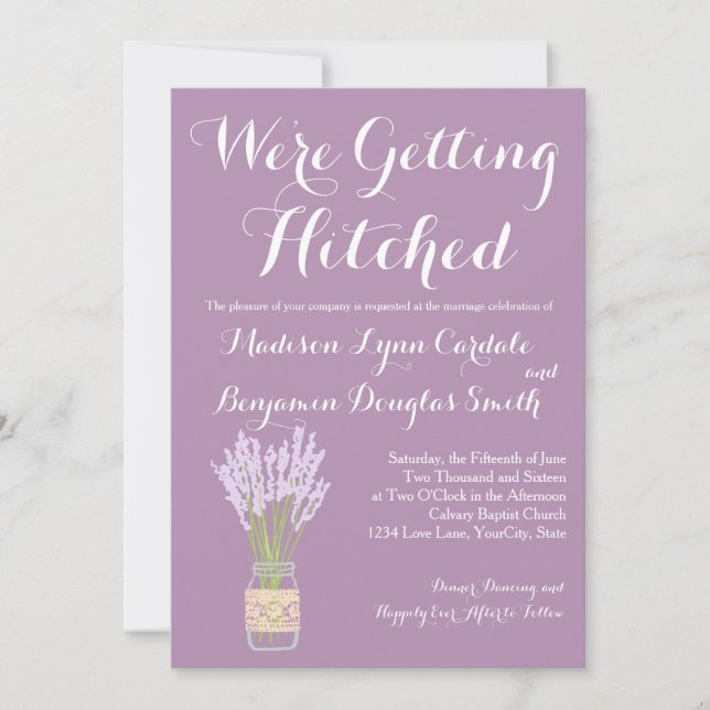 Mason Jar and Lavender Wedding Invitations (Front)