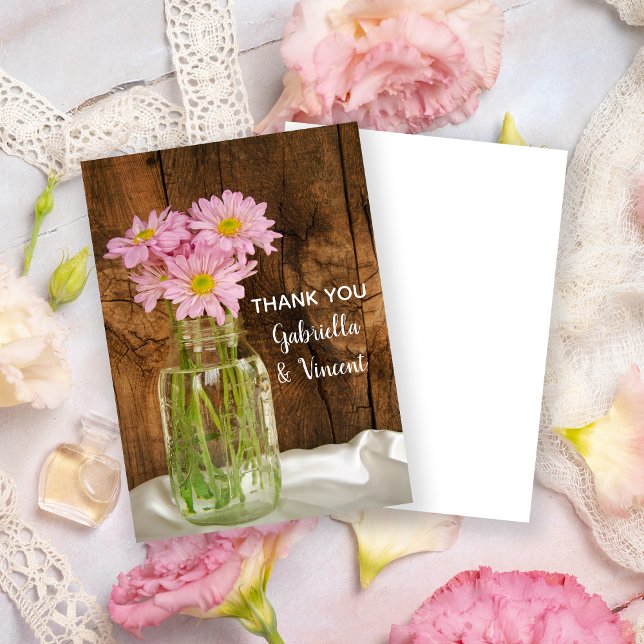 Mason Jar and Pink Daisies Barn Wedding Thank You (Creator Uploaded)
