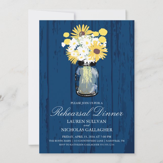 Mason Jar and Sunflowers Rehearsal Dinner Invitation (Front)