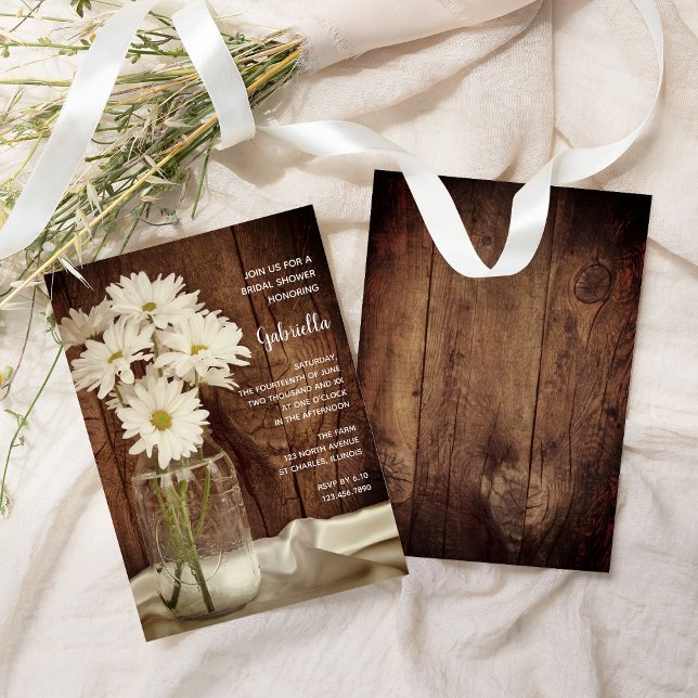 Mason Jar and White Daisies Barn Bridal Shower Invitation (Creator Uploaded)