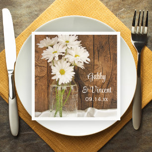 Mason Jar and White Daisies Barn Wedding Napkin