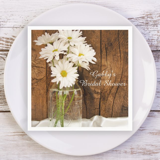 Mason Jar and White Daisies Country Bridal Shower Napkin (Creator Uploaded)