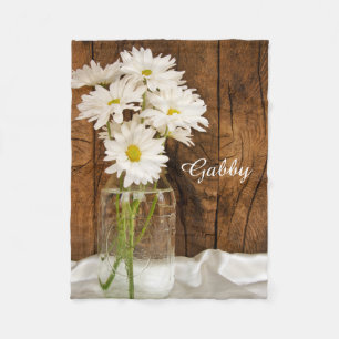 Mason Jar and White Daisies Country Ranch Fleece Blanket