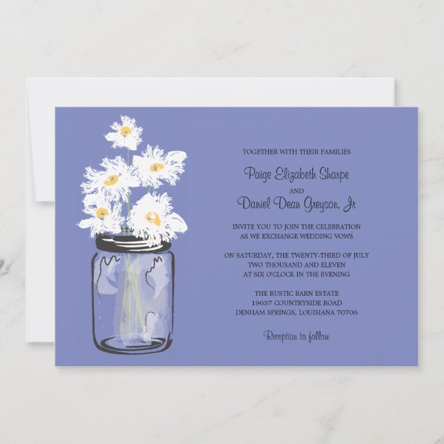 Mason Jar  and White Daisies Wedding Invitation (Front)