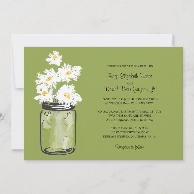 Mason Jar  and White Daisies Wedding Invitation (Front)