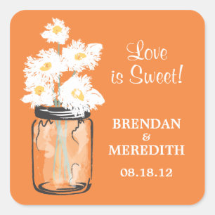 Mason Jar and White Daisies Wedding Square Sticker