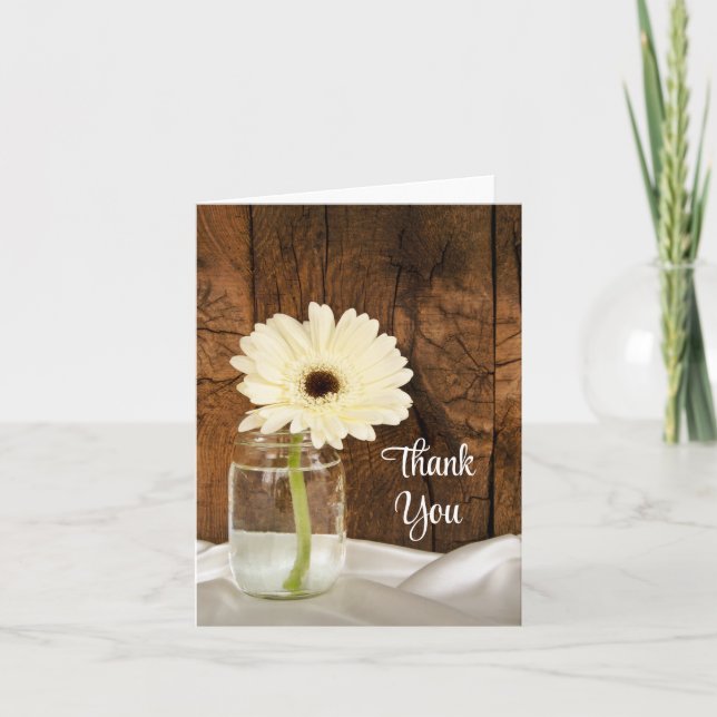 Mason Jar and White Daisy Country Thank You Card (Front)
