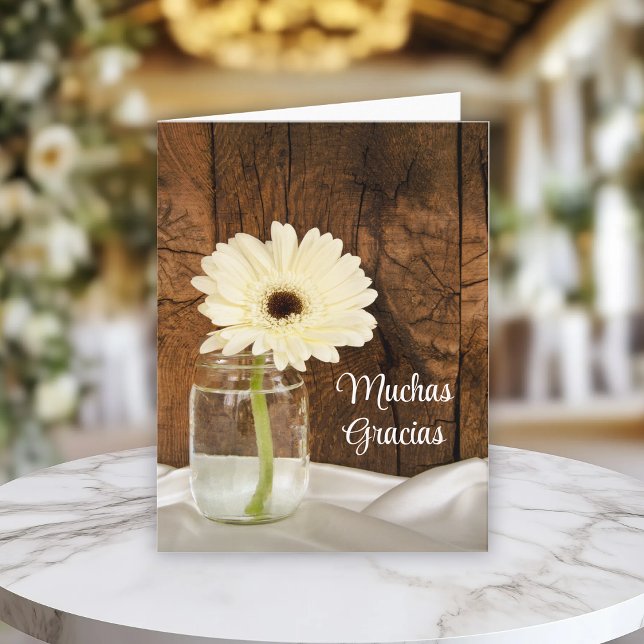 Mason Jar and White Daisy Gracias Thank You Card (Creator Uploaded)