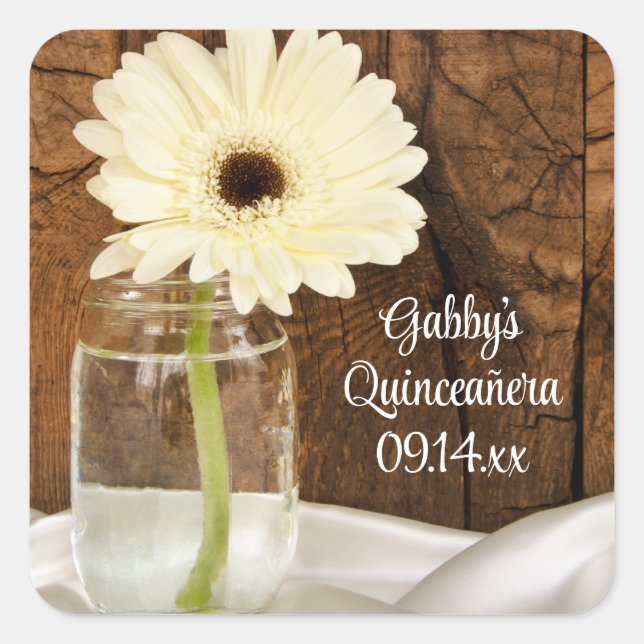 Mason Jar and White Daisy Quinceañera Favour Tag (Front)