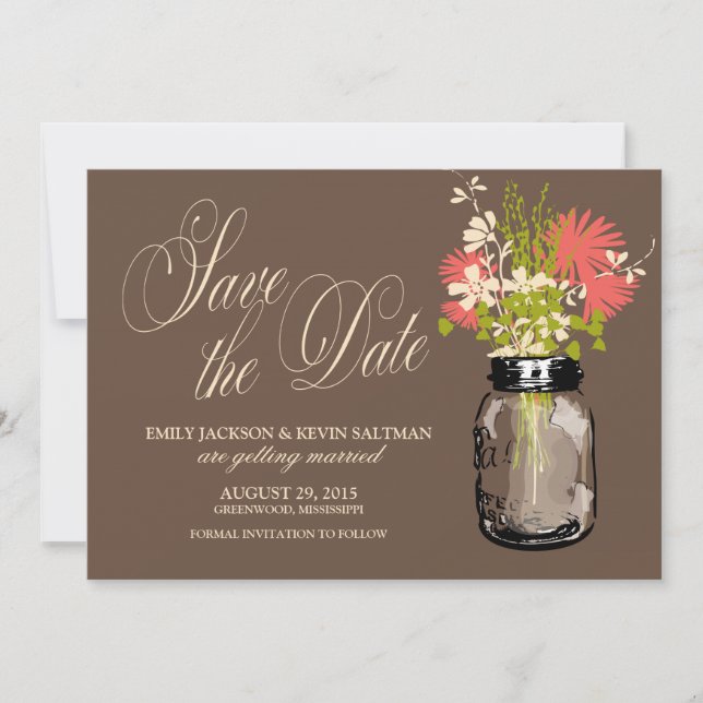 Mason Jar and Wildflowers Save the Date (Front)