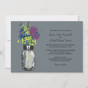 Mason Jar and Wildflowers Wedding Invitations