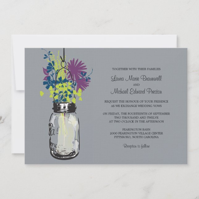 Mason Jar and Wildflowers Wedding Invitations (Front)
