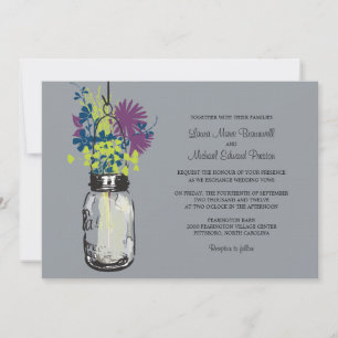 Mason Jar and Wildflowers Wedding Invitations