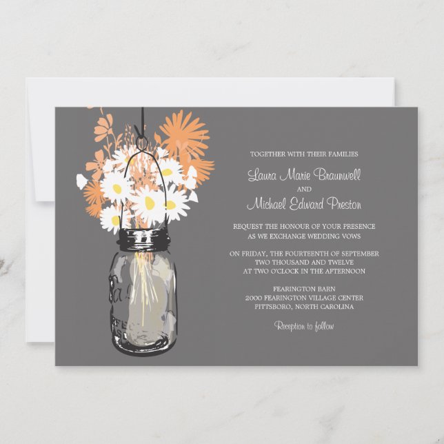 Mason Jar and Wildflowers Wedding Invitations (Front)
