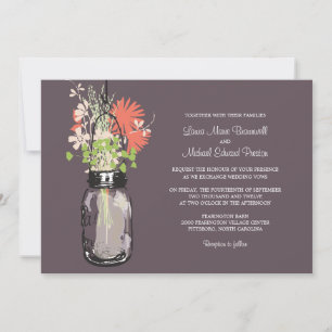 Mason Jar and Wildflowers Wedding Invitations