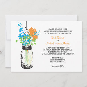 Mason Jar and Wildflowers Wedding Invitations