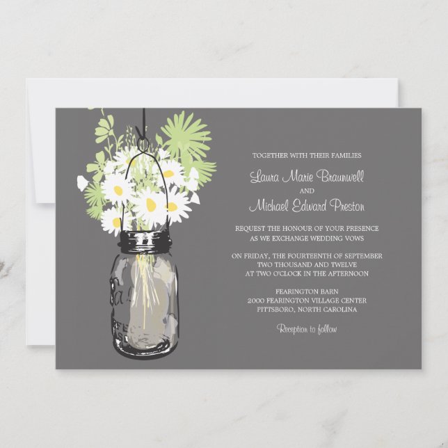 Mason Jar and Wildflowers Wedding Invitations (Front)