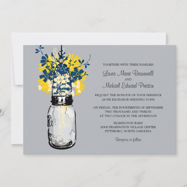 Mason Jar and Wildflowers Wedding Invitations (Front)