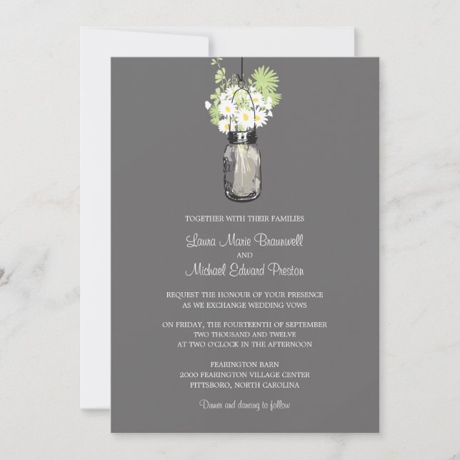 Mason Jar and Wildflowers Wedding Invitations (Front)