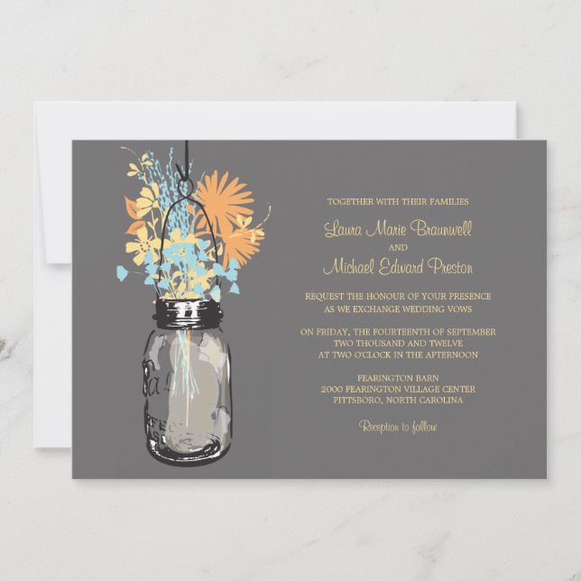 Mason Jar and Wildflowers Wedding Invitations (Front)