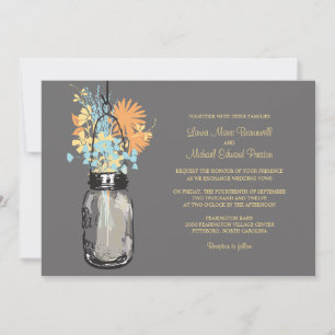 Mason Jar and Wildflowers Wedding Invitations