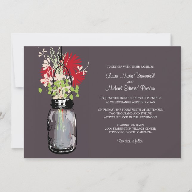 Mason Jar and Wildflowers Wedding Invitations (Front)