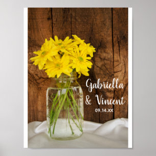 Mason Jar and Yellow Daisies Country Barn Wedding Poster
