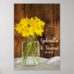 Mason Jar and Yellow Daisies Wedding Poster