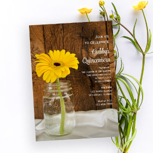Mason Jar and Yellow Daisy Quinceañera Invitation