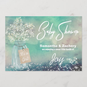 *~* Mason Jar  Baby Breath Baby Shower Rustic Invitation