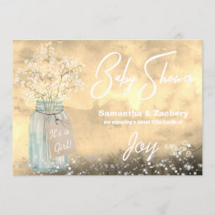 *~* Mason Jar Baby Breath Baby Shower Rustic Invitation