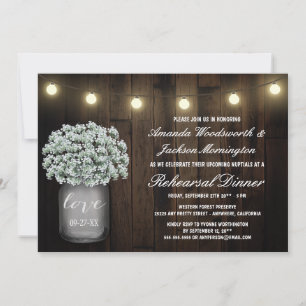 Mason Jar Baby Breath Rehearsal Dinner Invitations
