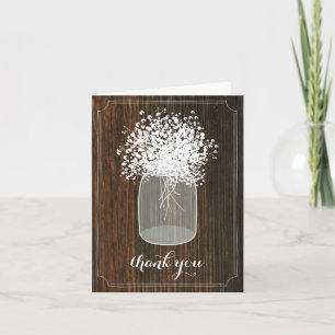 Mason Jar Baby's Breath Barn Wood Thank You Card