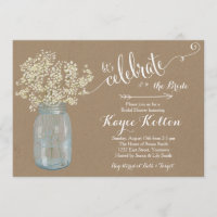 Mason Jar Baby's Breath Bridal Shower Invitation