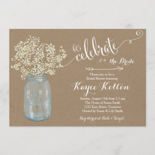 Mason Jar Baby's Breath Bridal Shower Invitation